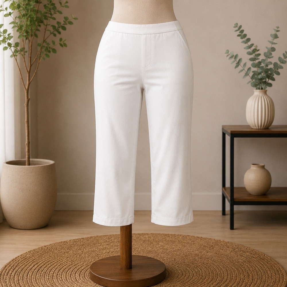 NEW Susan Graver Weekend Crop Pants 2XP White Stretch Pull On Faux Pockets